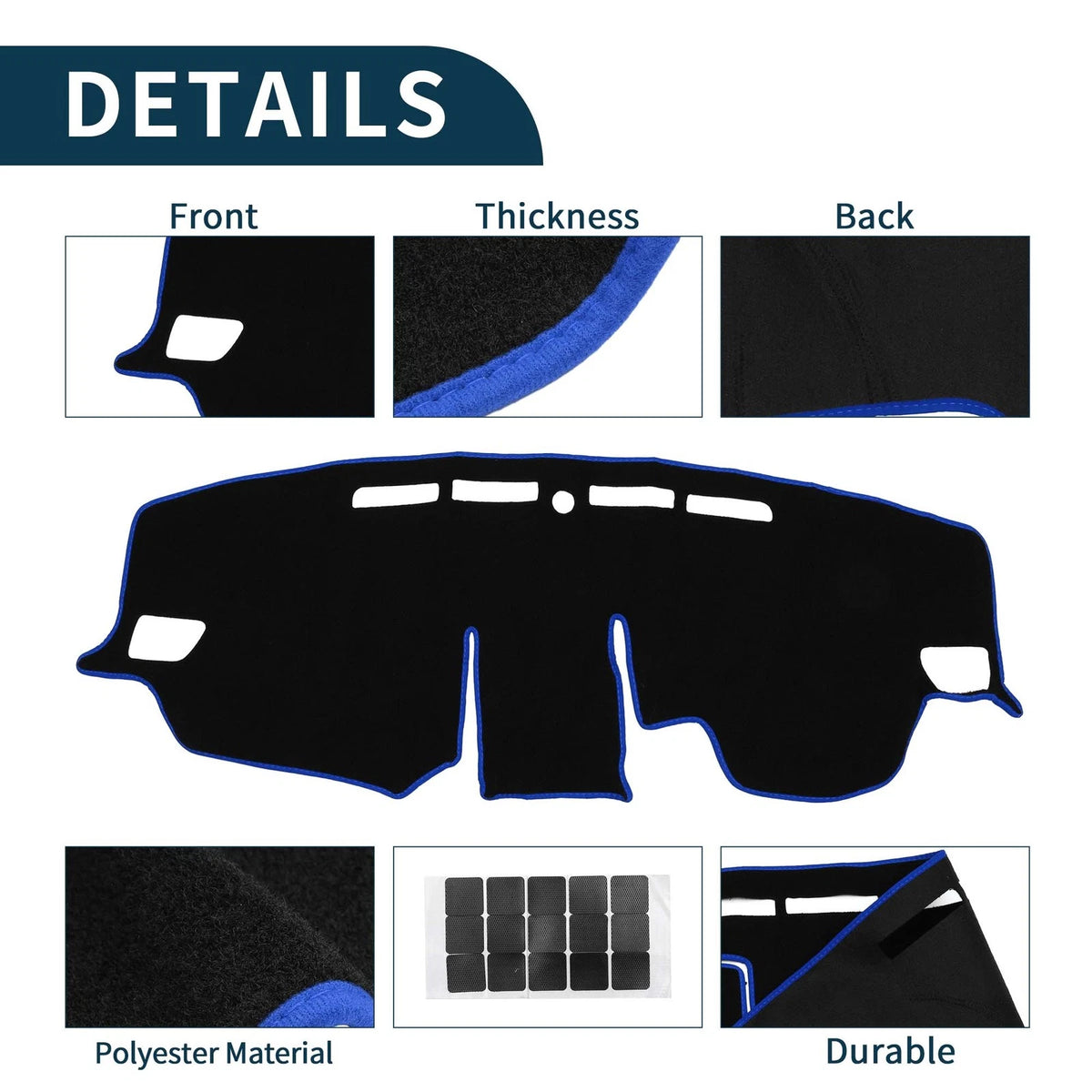 Dashboard Cover Mat for Toyota RAV4 (2019-2024) - Black Blue 1 Set