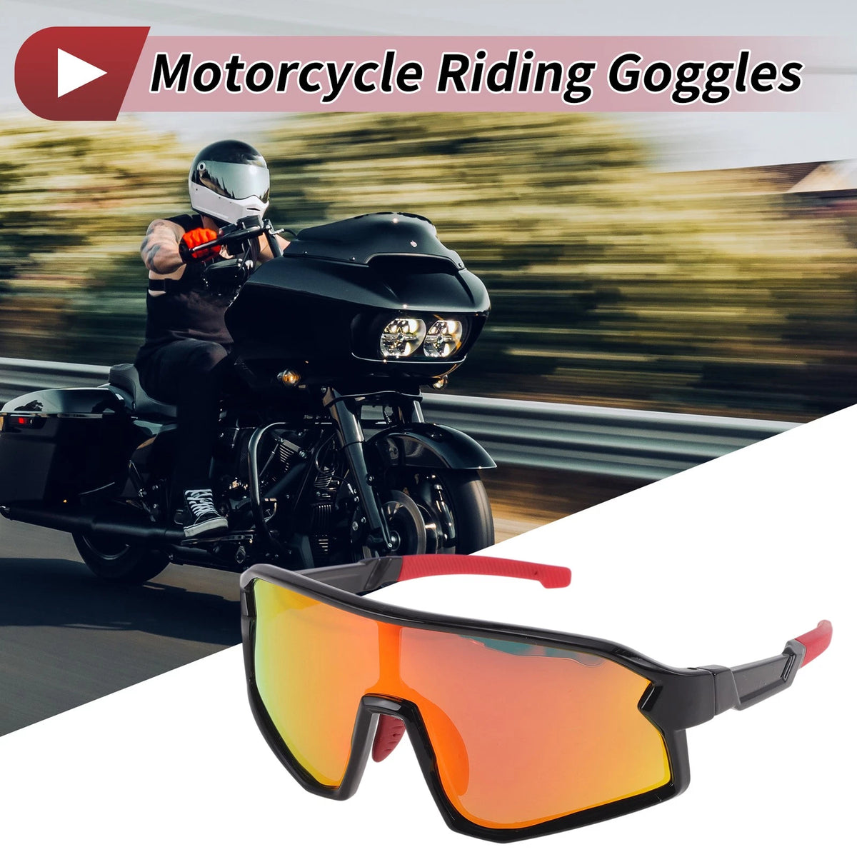 Motorcycle Riding Goggles Red Lens Red Frame PC Tri-Acetyl Cellulos for Motorcycle