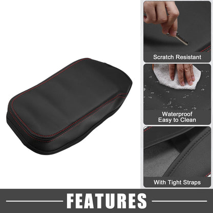 Armrest Seat Box Cover Protector Black Pad Red Line for Nissan Sentra (13-19)