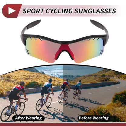 Set Motorcycle Riding Goggles Red Lens Black Frame PC TPU Cycling Sunglasses