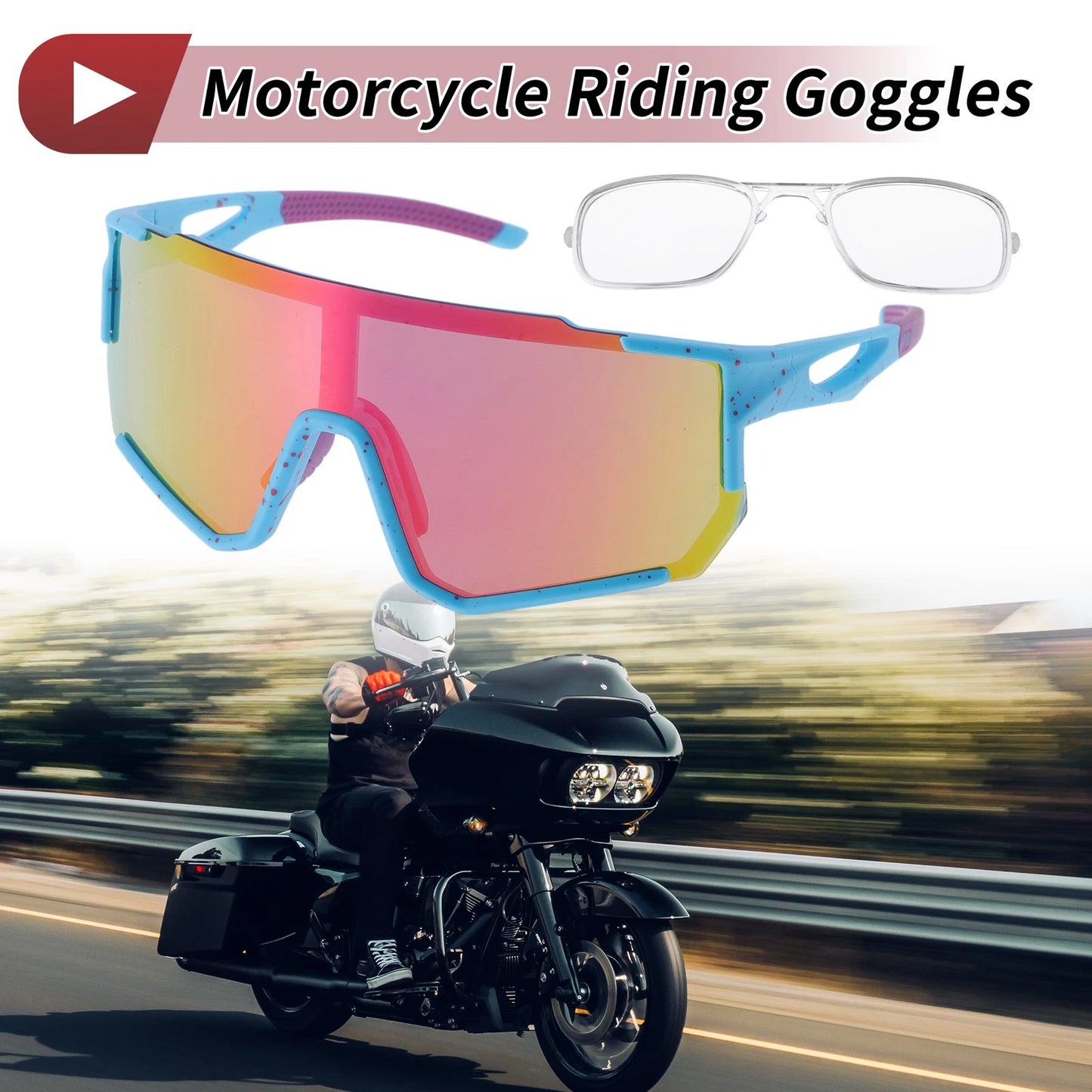 Goggles Motorcycle Riding Multicolor Lens Blue Red Spots Frame PC for Motorcycle