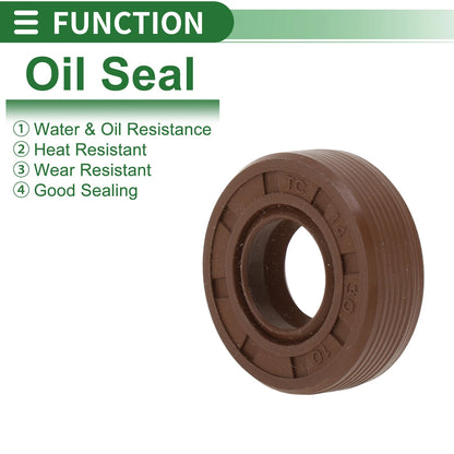 Oil Seal 14x30x10mm 5 Pcs FKM Rubber High Pressure Brown