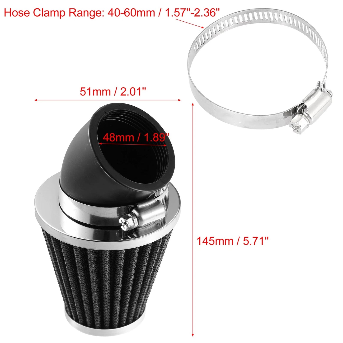 Universal 48mm 45�� Air Intake Filter Cleaner for Honda