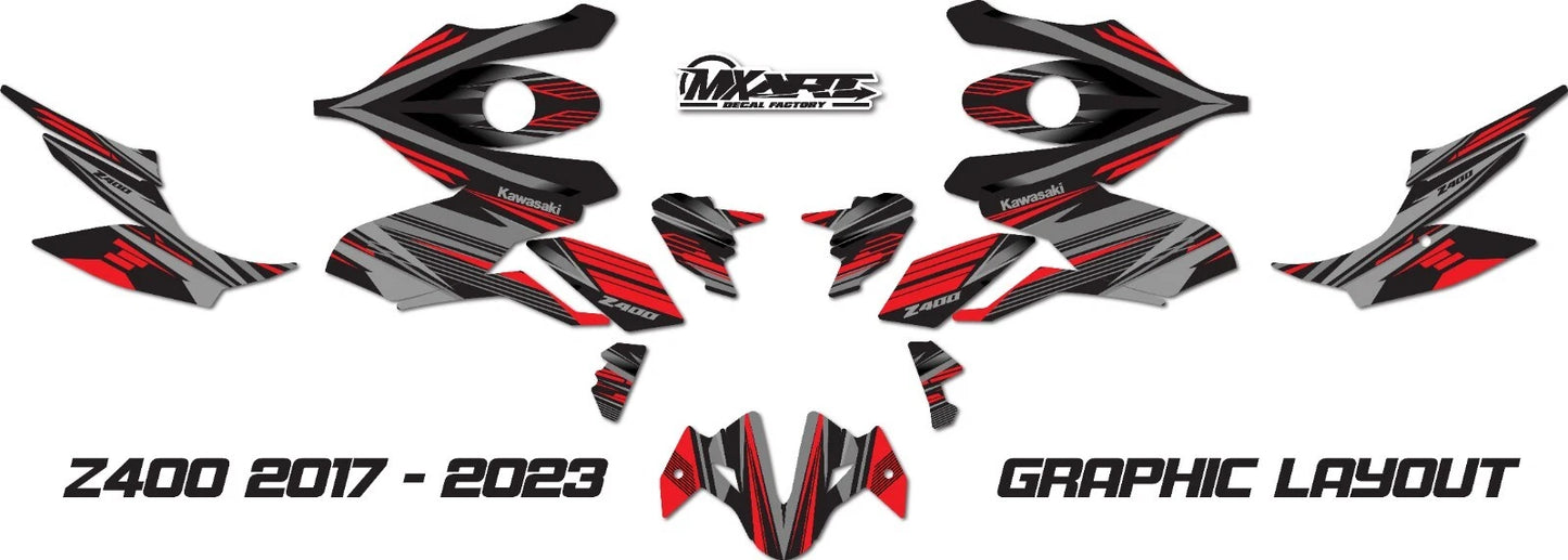 Kawasaki Z400 2017-2023 Strike Red Graphics Decals Stickers