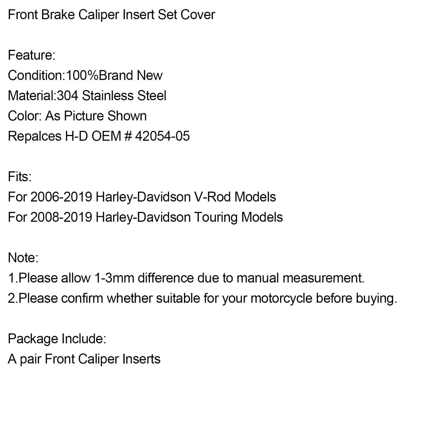 Brake Caliper Insert Cover for Harley Touring V-Rod Street Glide (2005-2017)