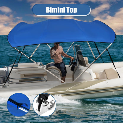 600D 4 Bow 8'L x 54'H x 67-72"W Bimini Top Stainless Deck Hinges Blue for Boats