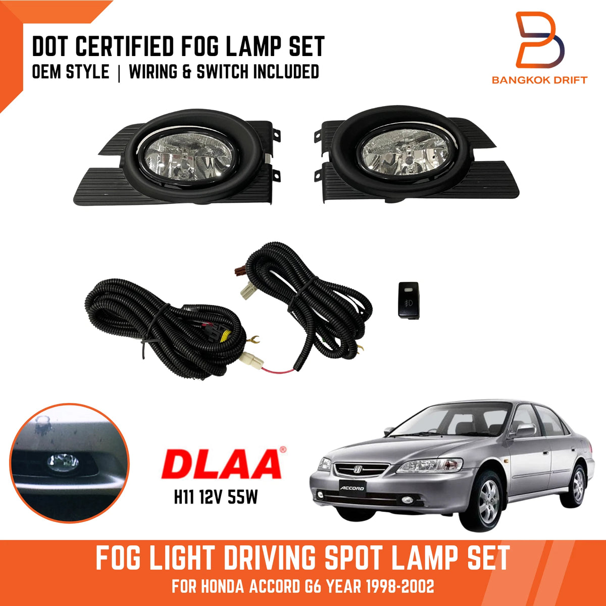 Fog Lamp Driving Light for Honda Accord (1998-2002) H11 12V 55W