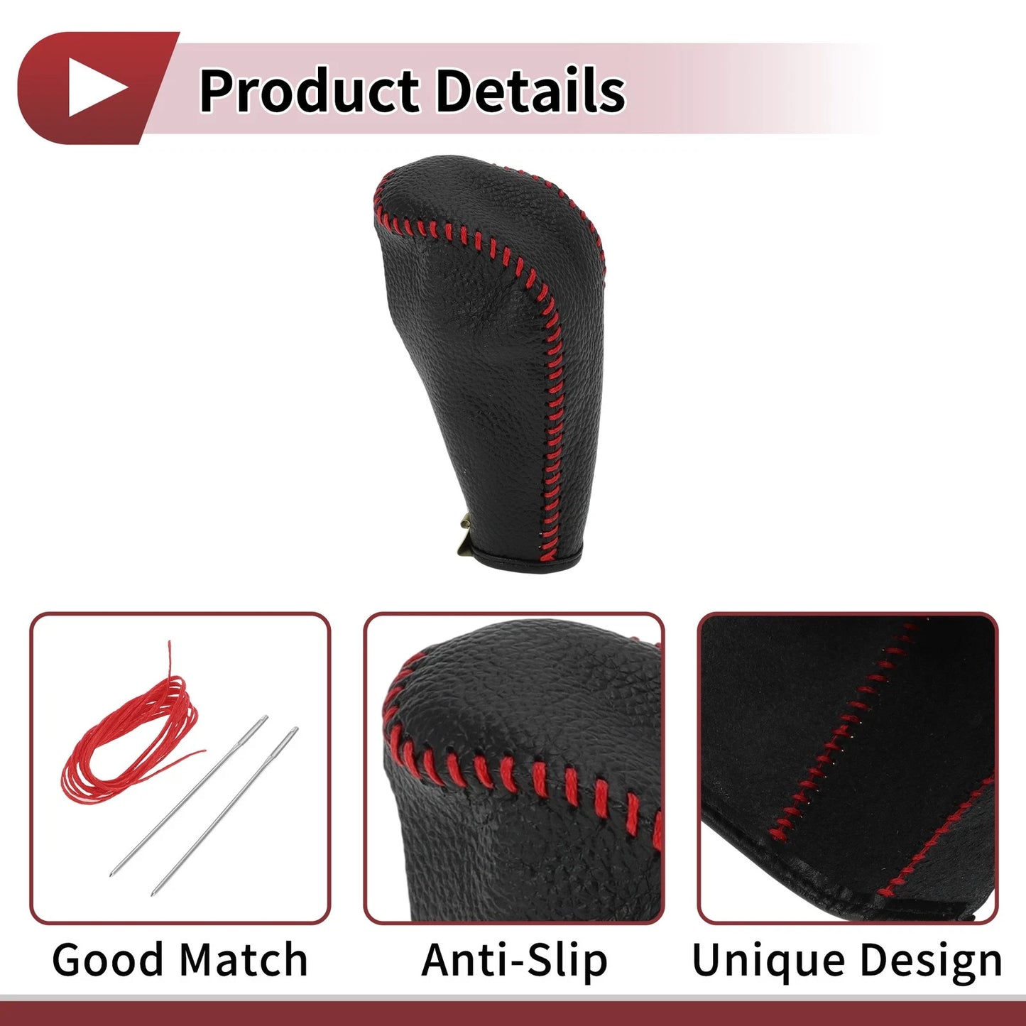 Car Gear Shift Knob Cover for BMW 3 Series E90 2004-2012 Black Red Faux Leather