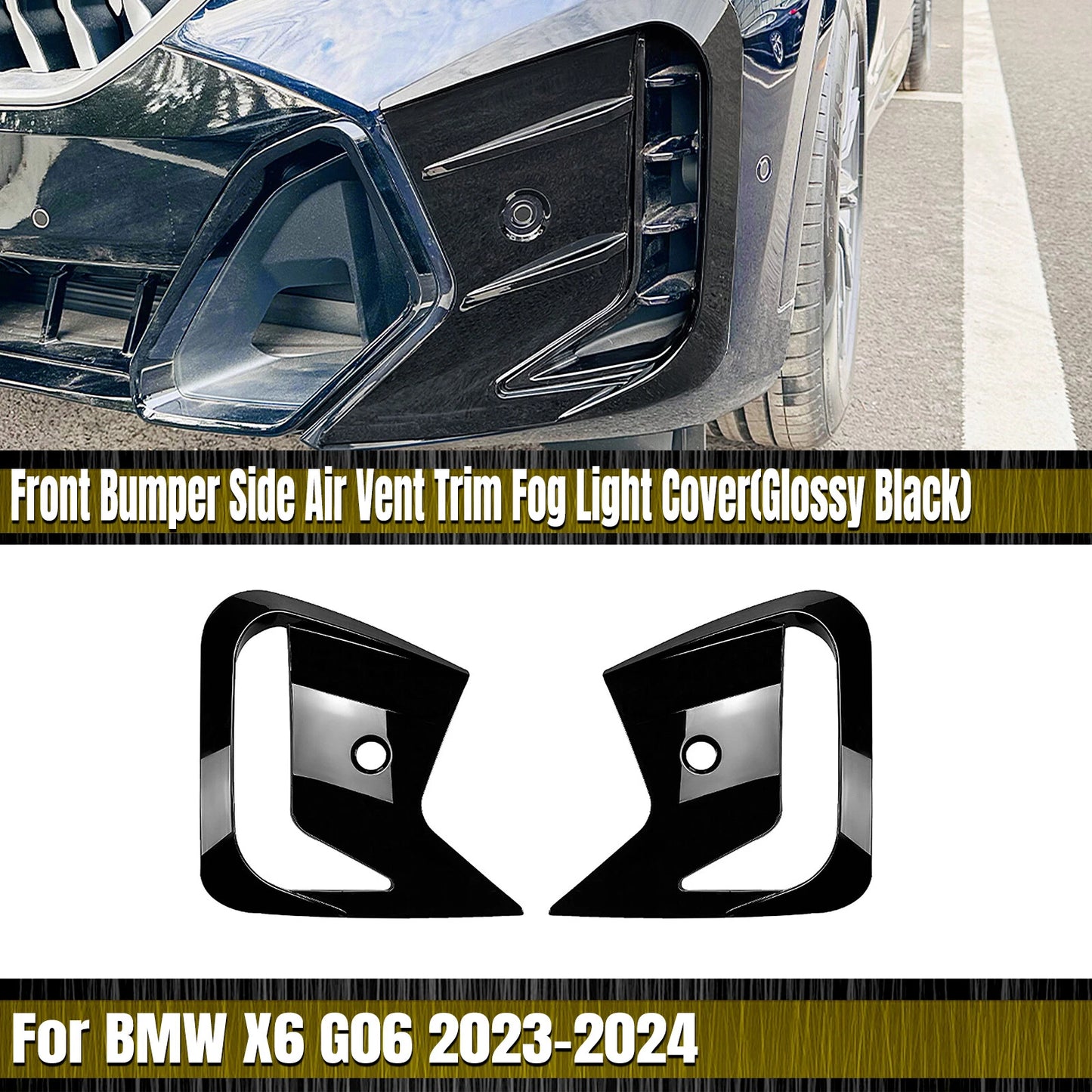 Gloss Black Front Bumper Side Air Vent Trims for BMW X6 (2023-2024)