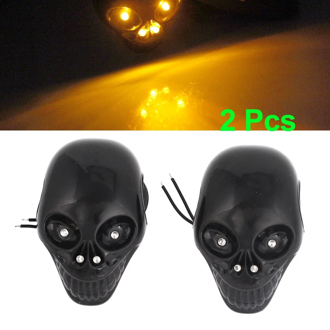 Marker Light 2 x Motorcycle Yellow LED Black Skull Shape Plastic Lens Side Lamp