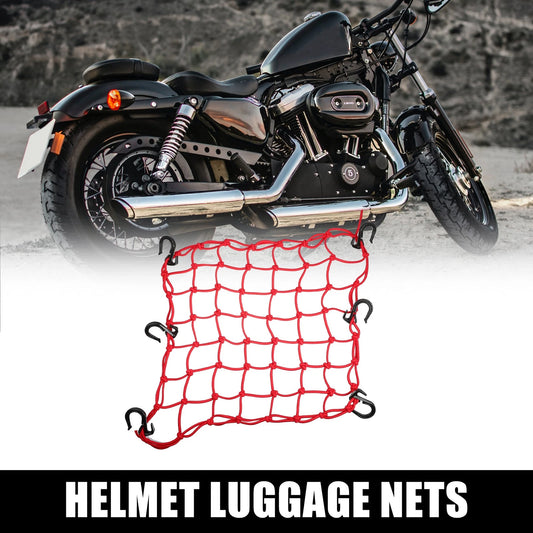 1 Pcs 40x40cm 49 Holes Motorcycle Luggage Net Bag with 6 Hooks Red for Bike