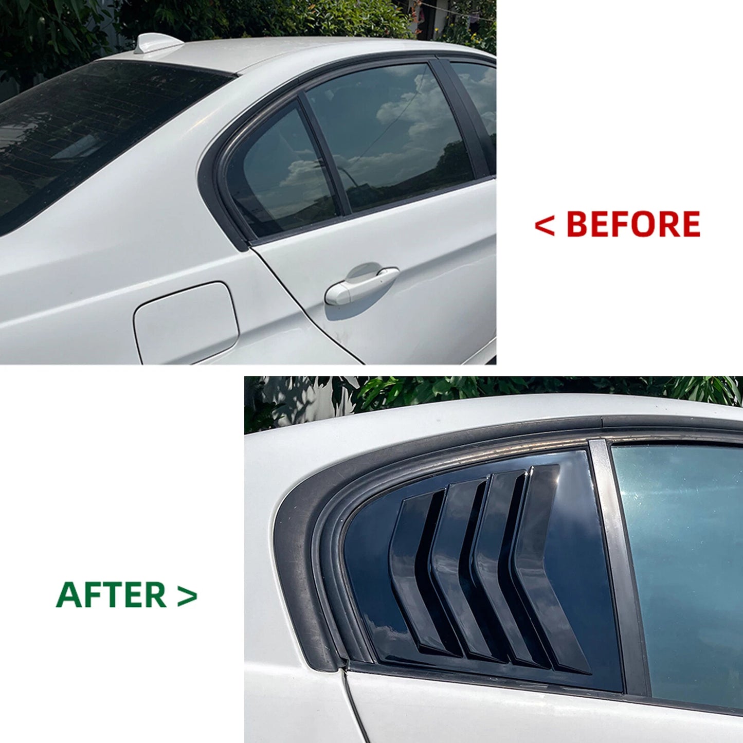 2 x Gloss Black Rear Side Window Shutter Covers for BMW 3 Series E90 (2005-12)