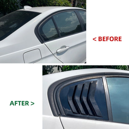 2 x Gloss Black Rear Side Window Shutter Covers for BMW 3 Series E90 (2005-12)