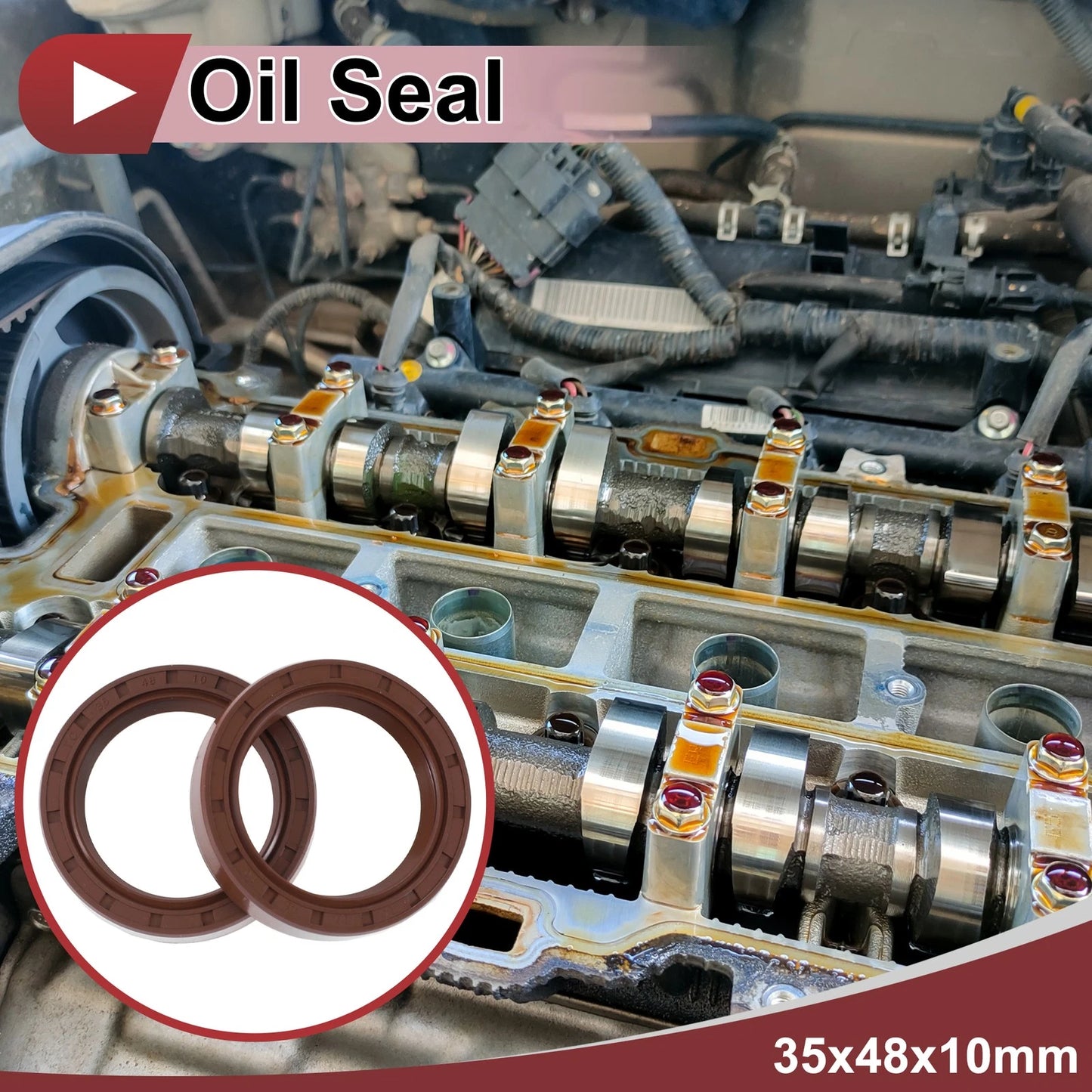 Oil Seal 35x48x10mm FKM Rubber Brown 2 x Rotary Shaft Seal for Make Model