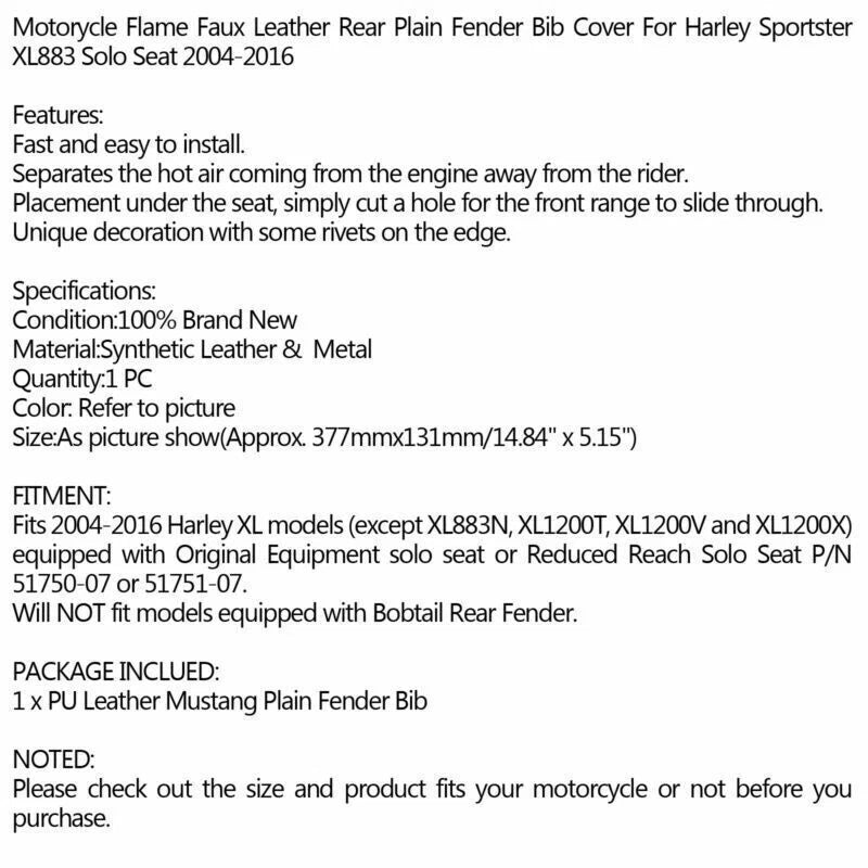 Fender Bib for 2004-2016 Harley Sportster XL883 Solo Seat