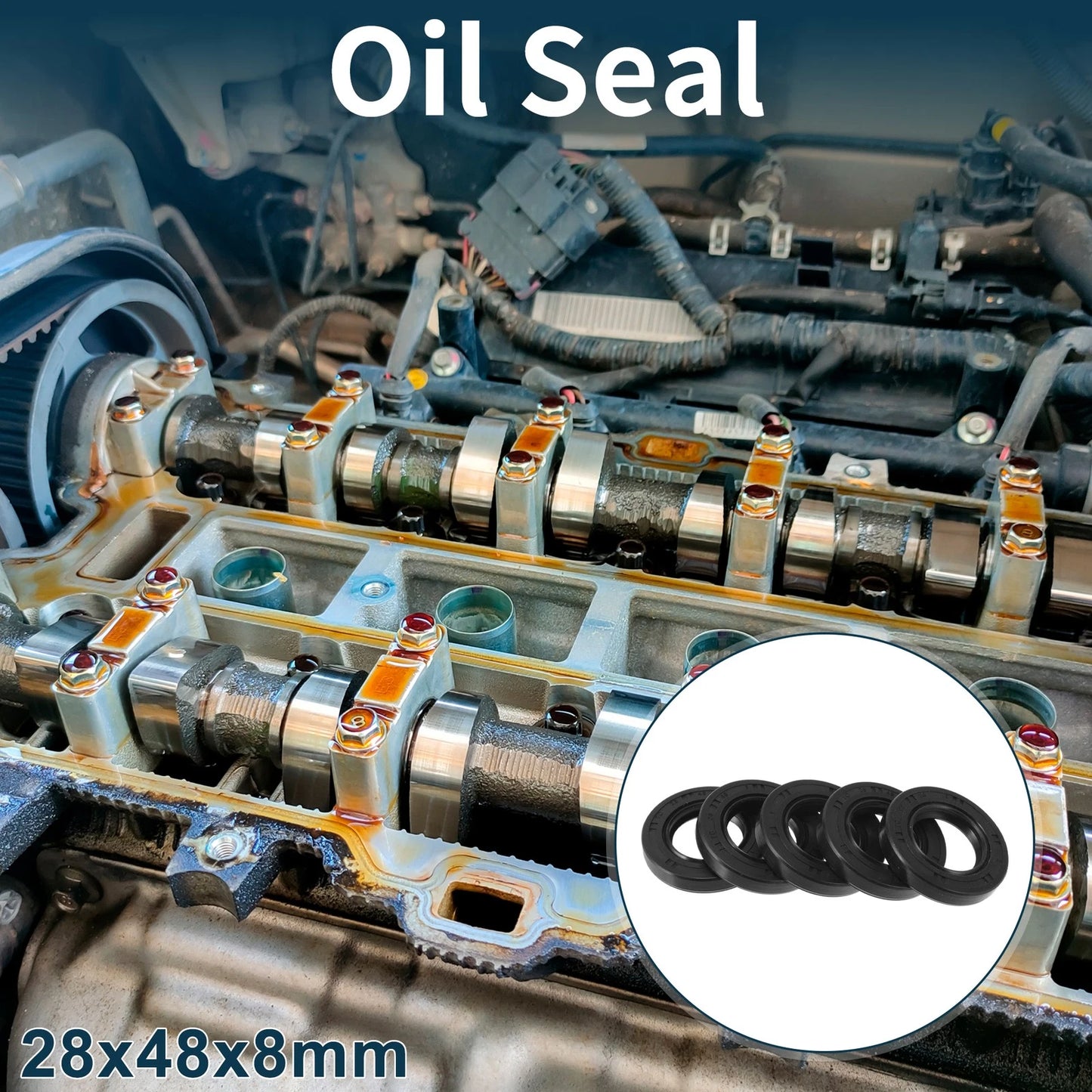 Oil Seal / 28x48x8mm / Seal Ring Rotary Shaft Seal NBR Rubber Black 5Pcs