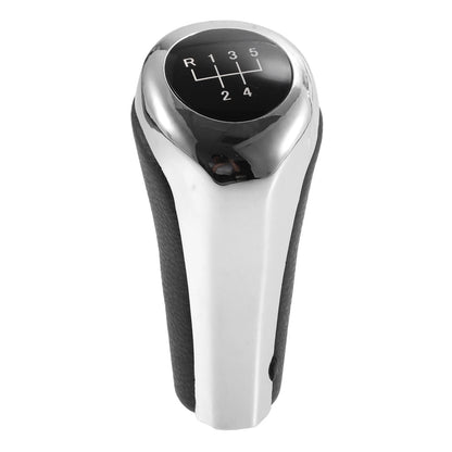 5 Speed Manual Shift Knob for BMW X1 E84 Faux Leather Black Silver Tone (2009-2015)