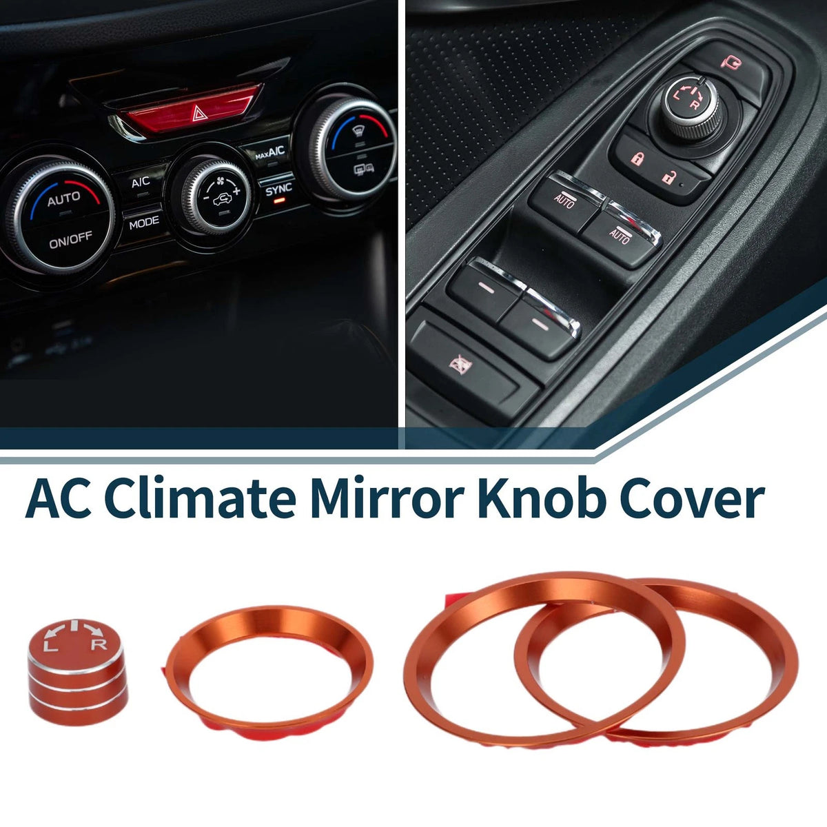 4 x Orange AC Climate Heater Mirror Knob Covers for Subaru Forester (2019-2024)