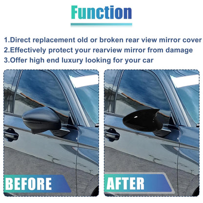 1 Pair Door Wing Rearview Side Mirror Cover Cap Black for BMW 330xi (2005-2006)