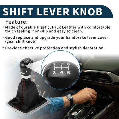 5 Speed Manual Gear Shift Knob & Cover for Ford Focus 2006-2011 Faux Leather
