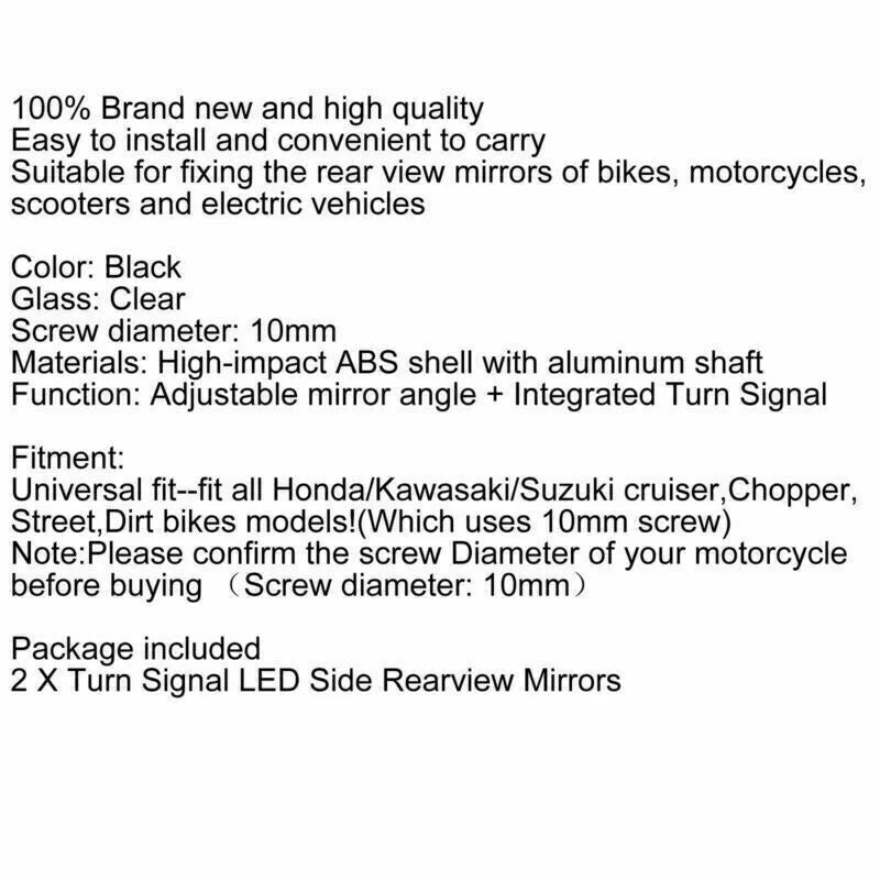 10mm Integrated Turn Signal Lights for Motorcycle Rearview Mirrors