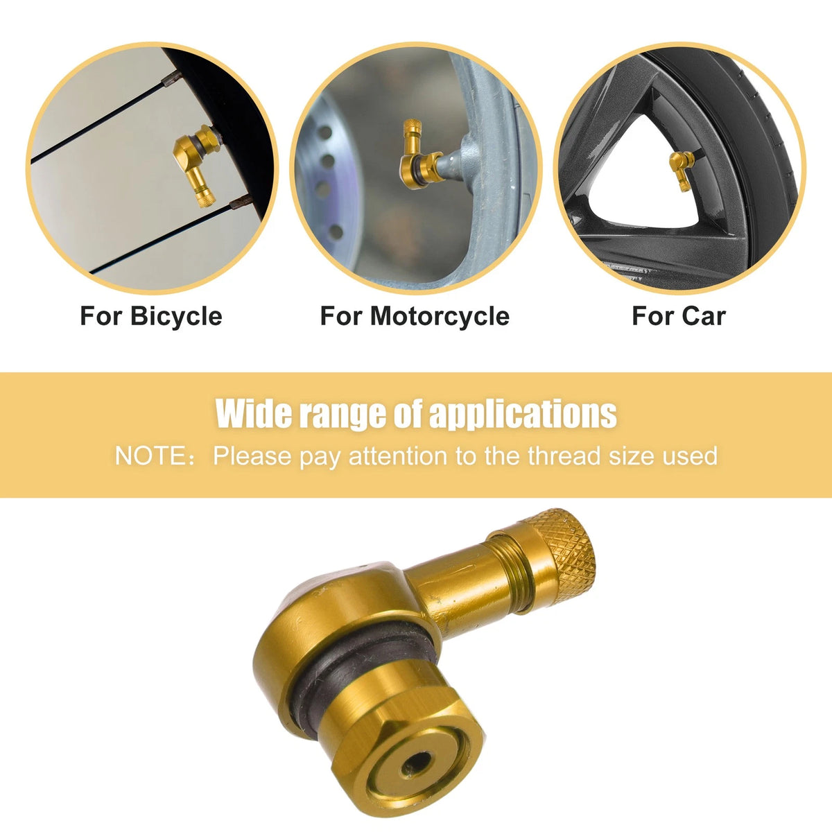 Pair Gold Tone 90 Degree Tire Valve Stems Caps 11.3mm for Motorcycle