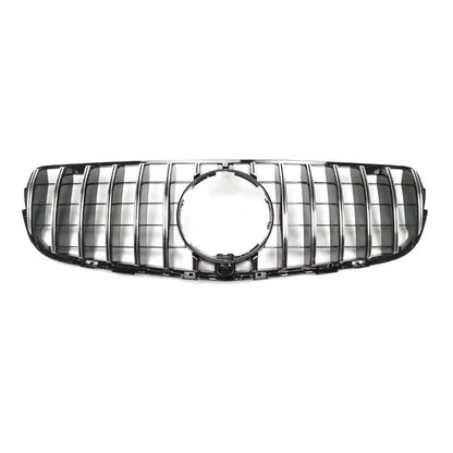 Silver+Black Front Mesh Grille for Benz GLC W253 X253 16-19 W/ Camera Hole