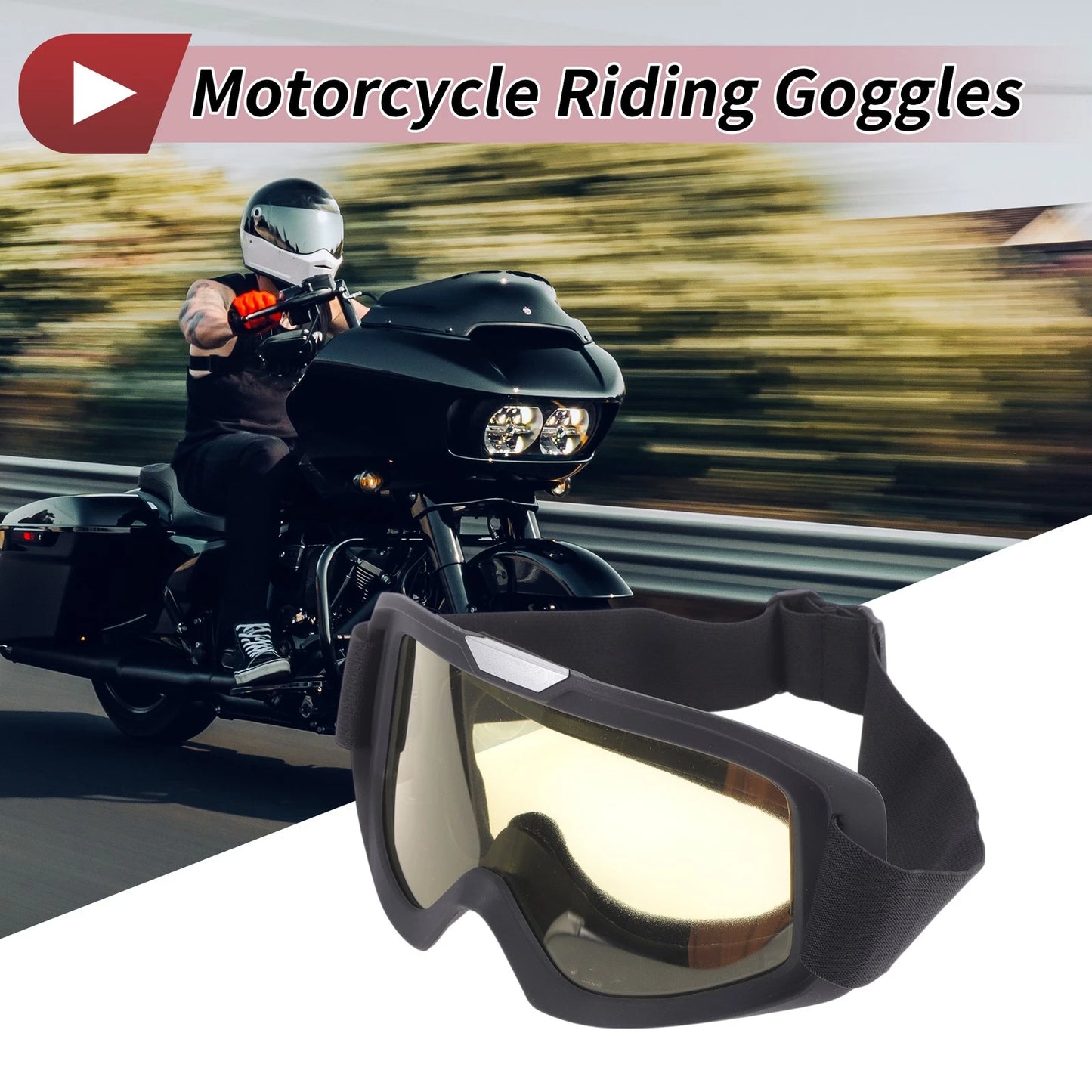 1 Pc Motorcycle Riding Goggles Yellow Lens Black Frame PC Cycling Sunglasses