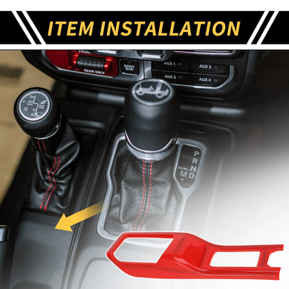 4WD Gear Shift Panel Cover for Jeep Wrangler JL JLU (2018-2024) - Red Trim