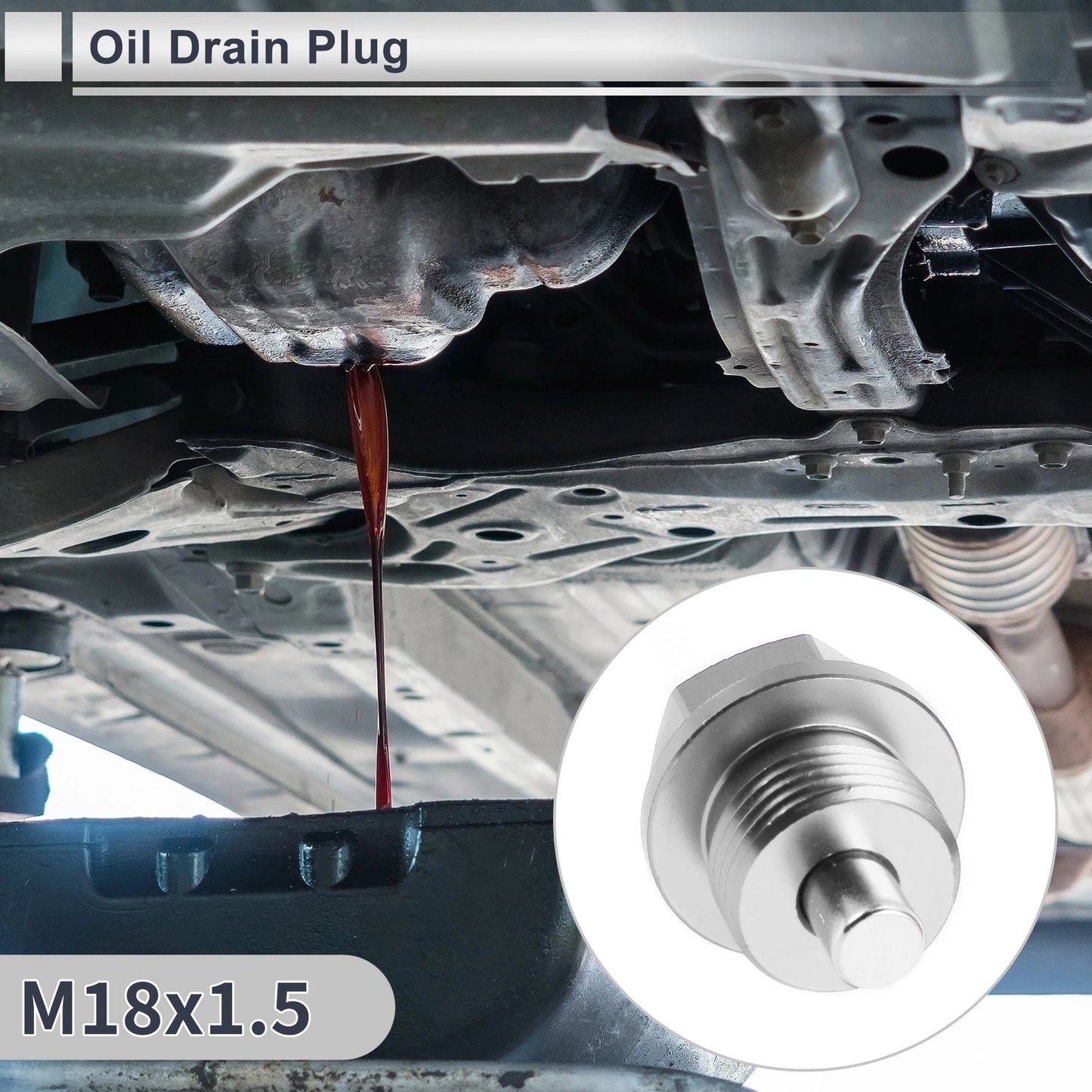 Set M18x1.5 Engine Oil Drain Plug W/ Gasket for Car/Motorcycle Silver Tone