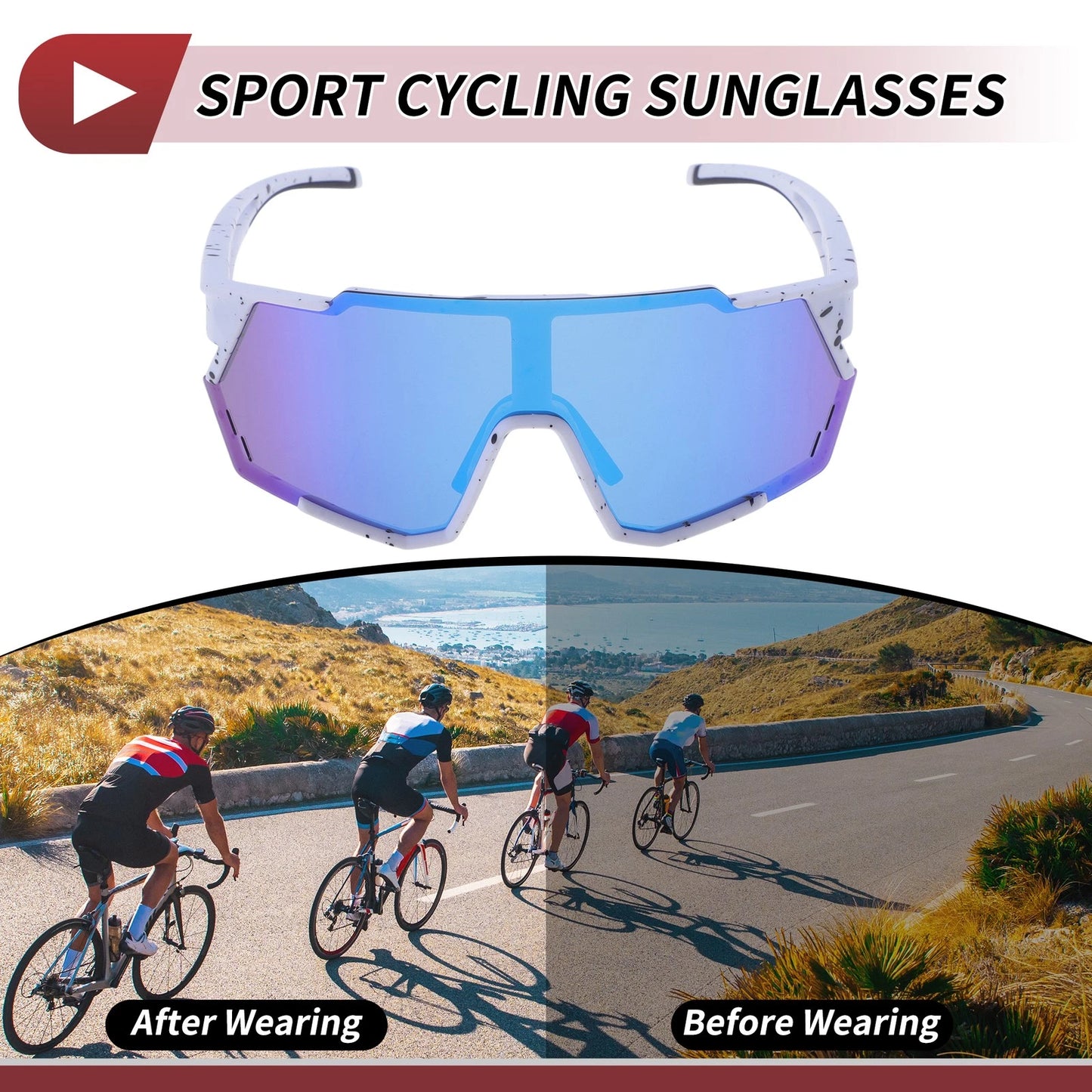 Motorcycle Riding Goggles Blue Lens White Frame Eyeglasses