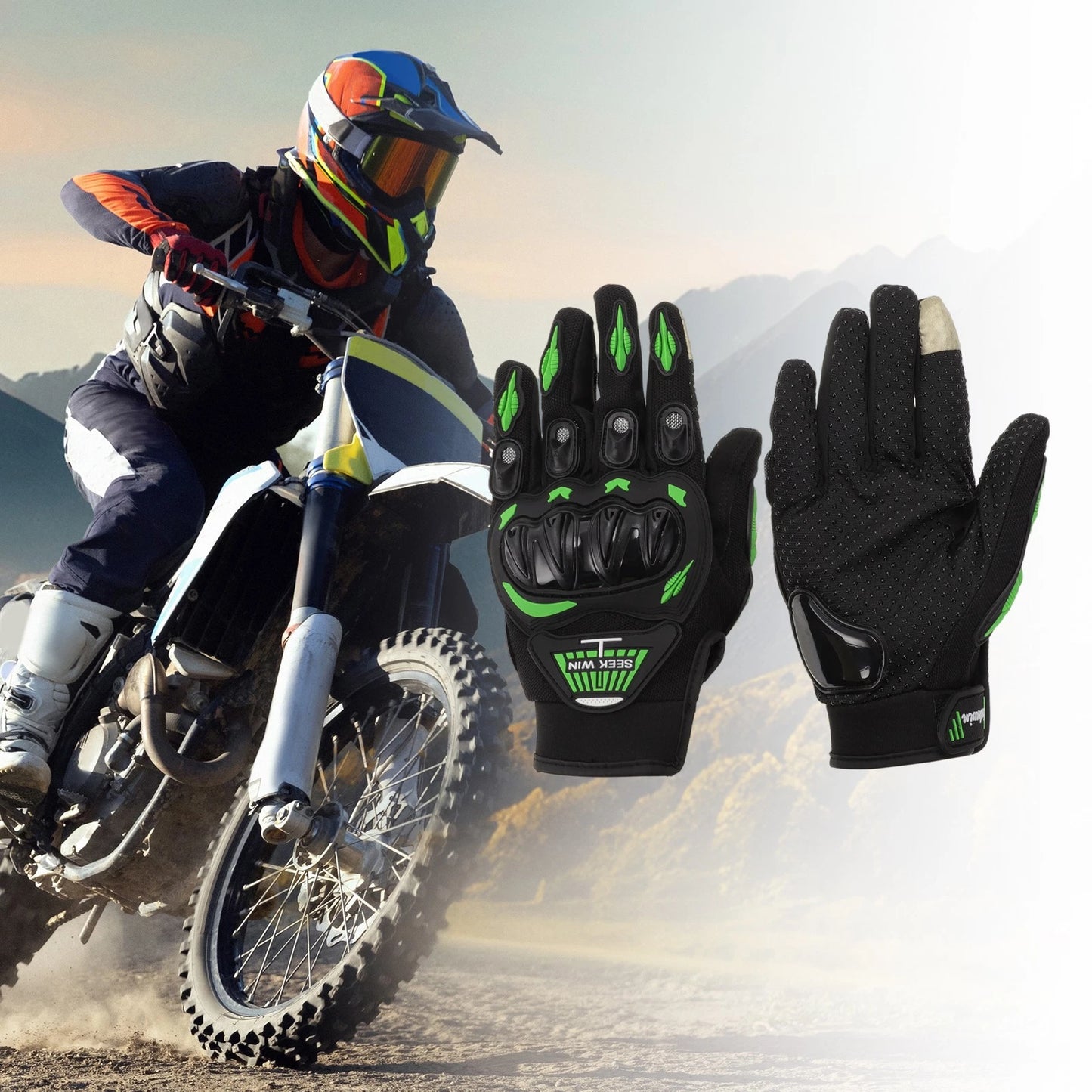 XXL Motorcycle Gloves Breathable Full Finger Nylon Outdoor Gloves Green