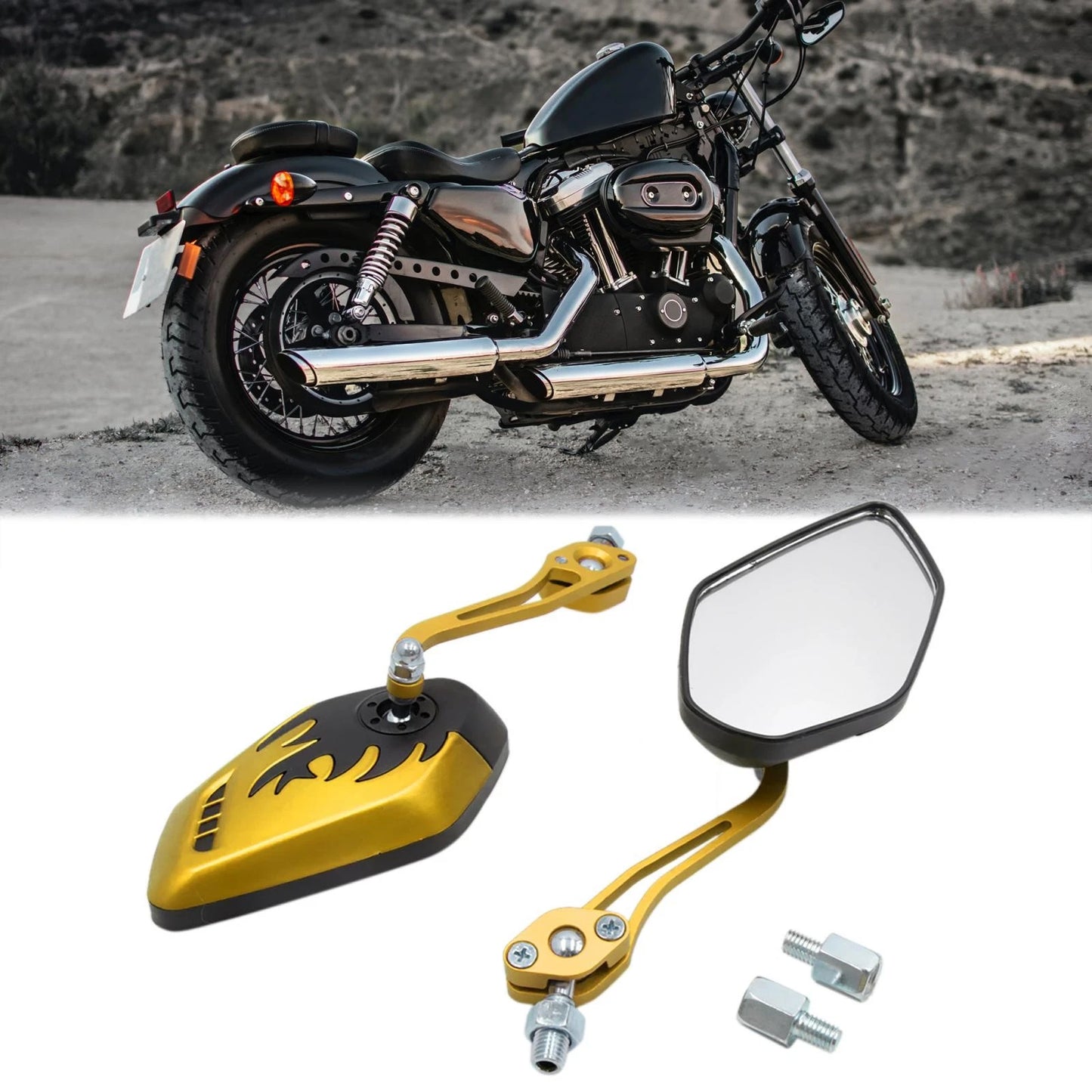 8mm 10mm Thread Rear View Side Mirror Gold Tone Universal for Motorcycle