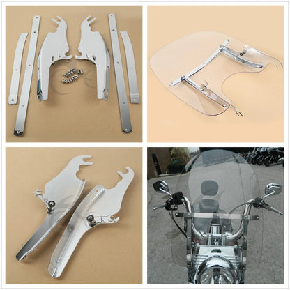 Chrome/Black Windshield Mount Bracket for Harley Softail Fatboy (2000-2017)