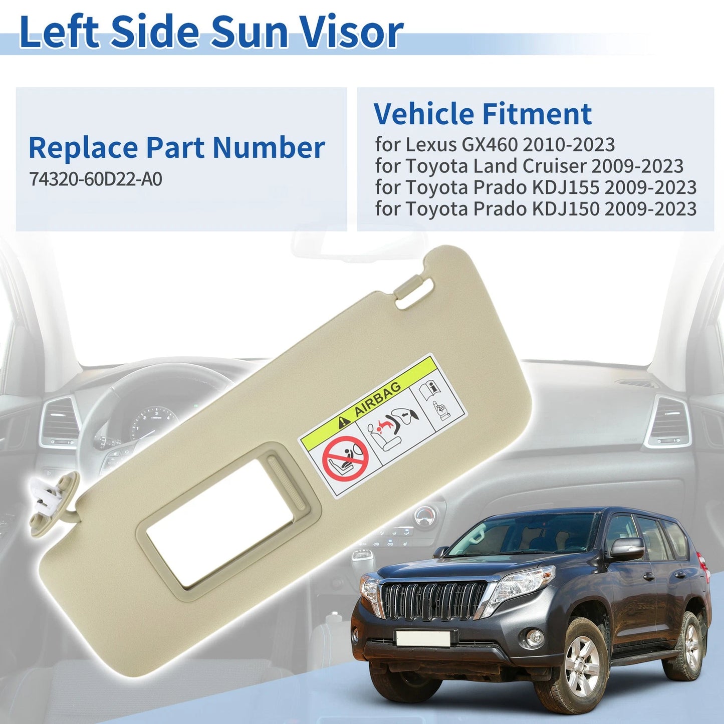 Left Side Sun Visor for Lexus GX460 2010-2023 Beige