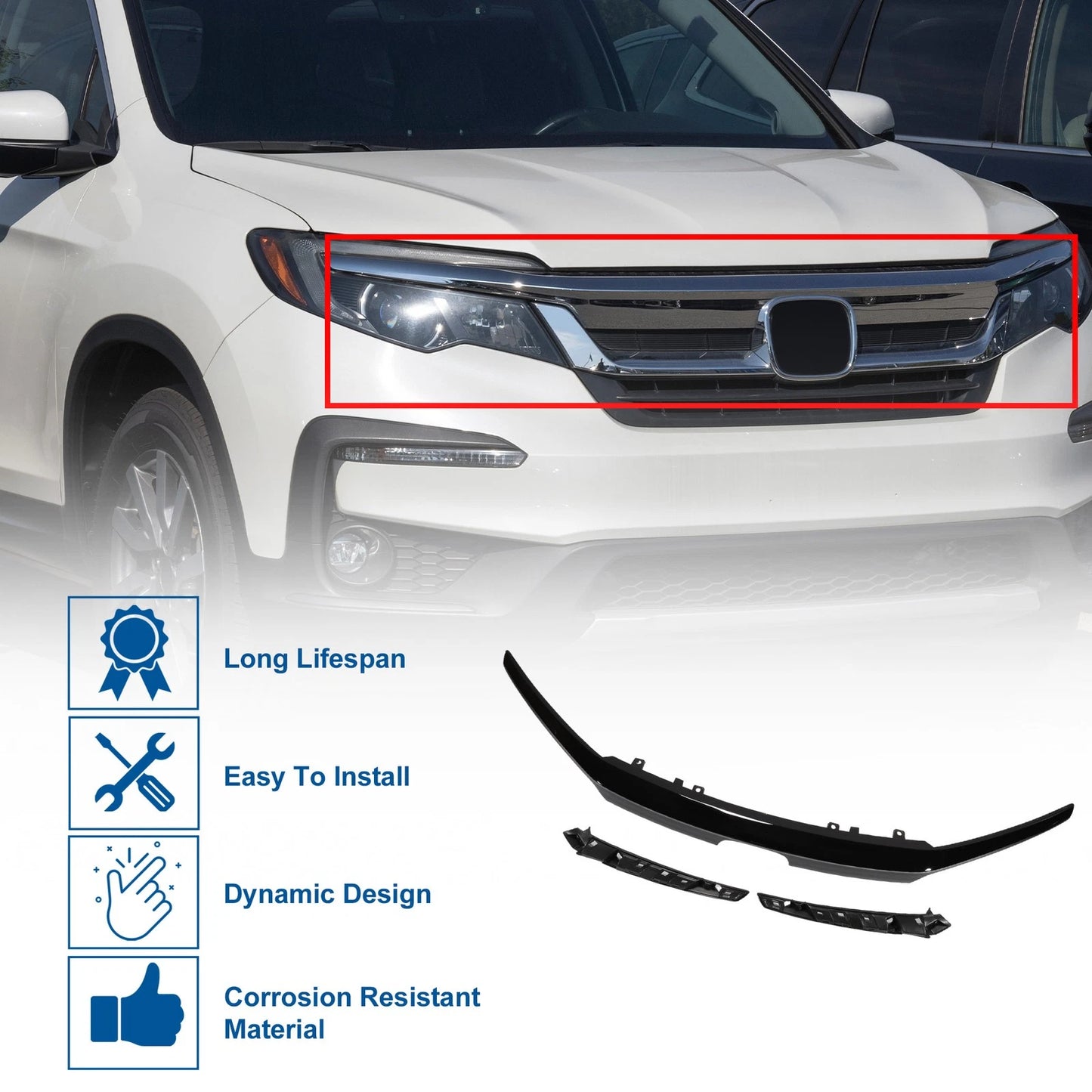 Front Upper Bumper Grille for Honda Pilot (2019-2021) Black
