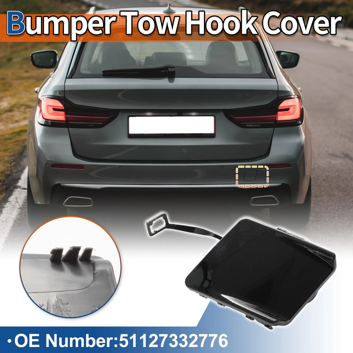 Rear Tow Hook Cover for BMW 5-Series Black Sapphire