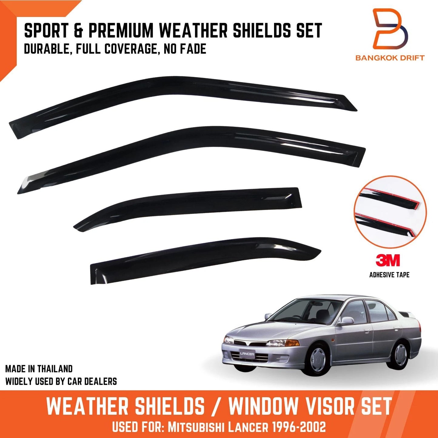 Weather Shield Window Visor Rain Guard for Mitsubishi Lancer Evo CE (96-02)