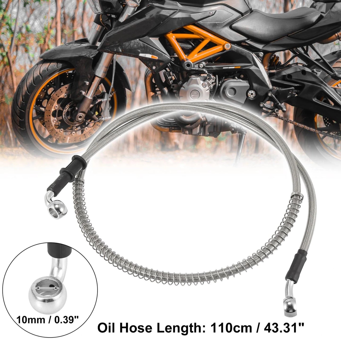 Brake Clutch Oil Hose Line Pipe / 110cm / Hydraulic Silver Tone for Motorcycle