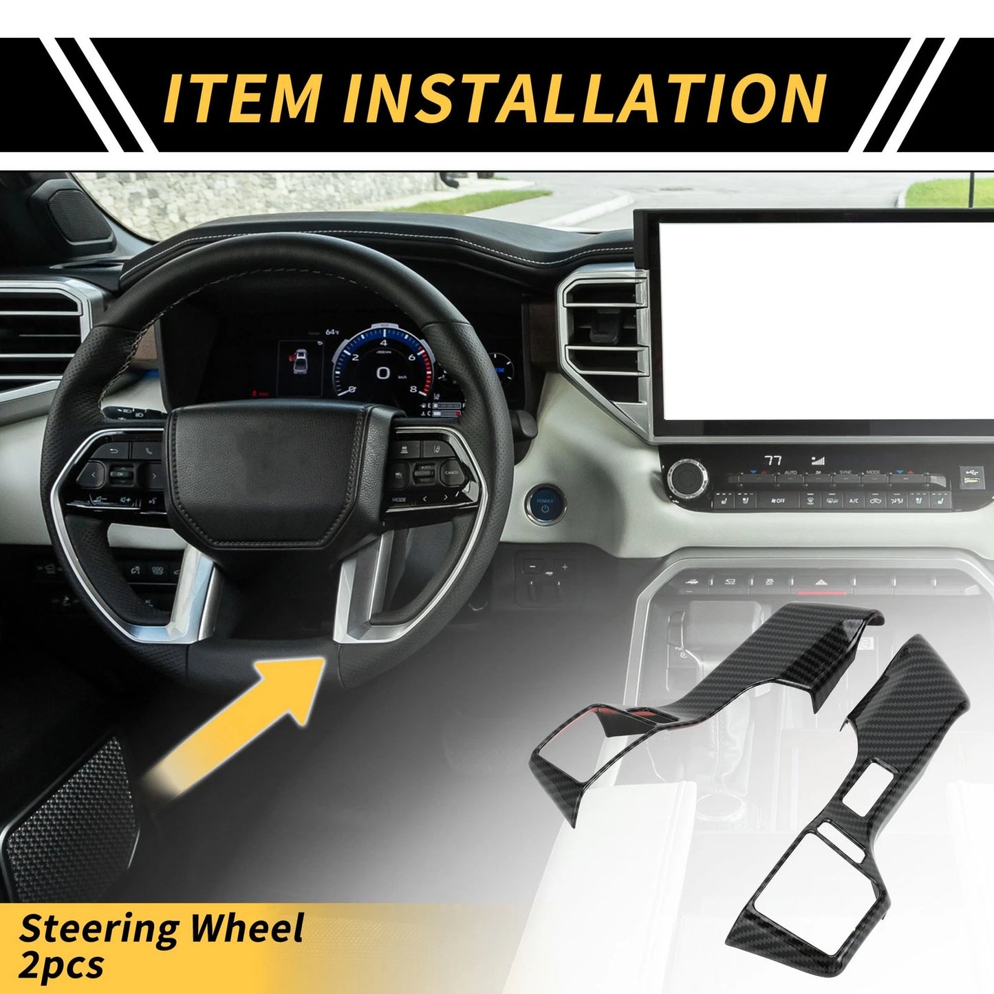 2 x Carbon Fiber Steering Wheel Cover Trims for Toyota Tacoma (2016–2023)