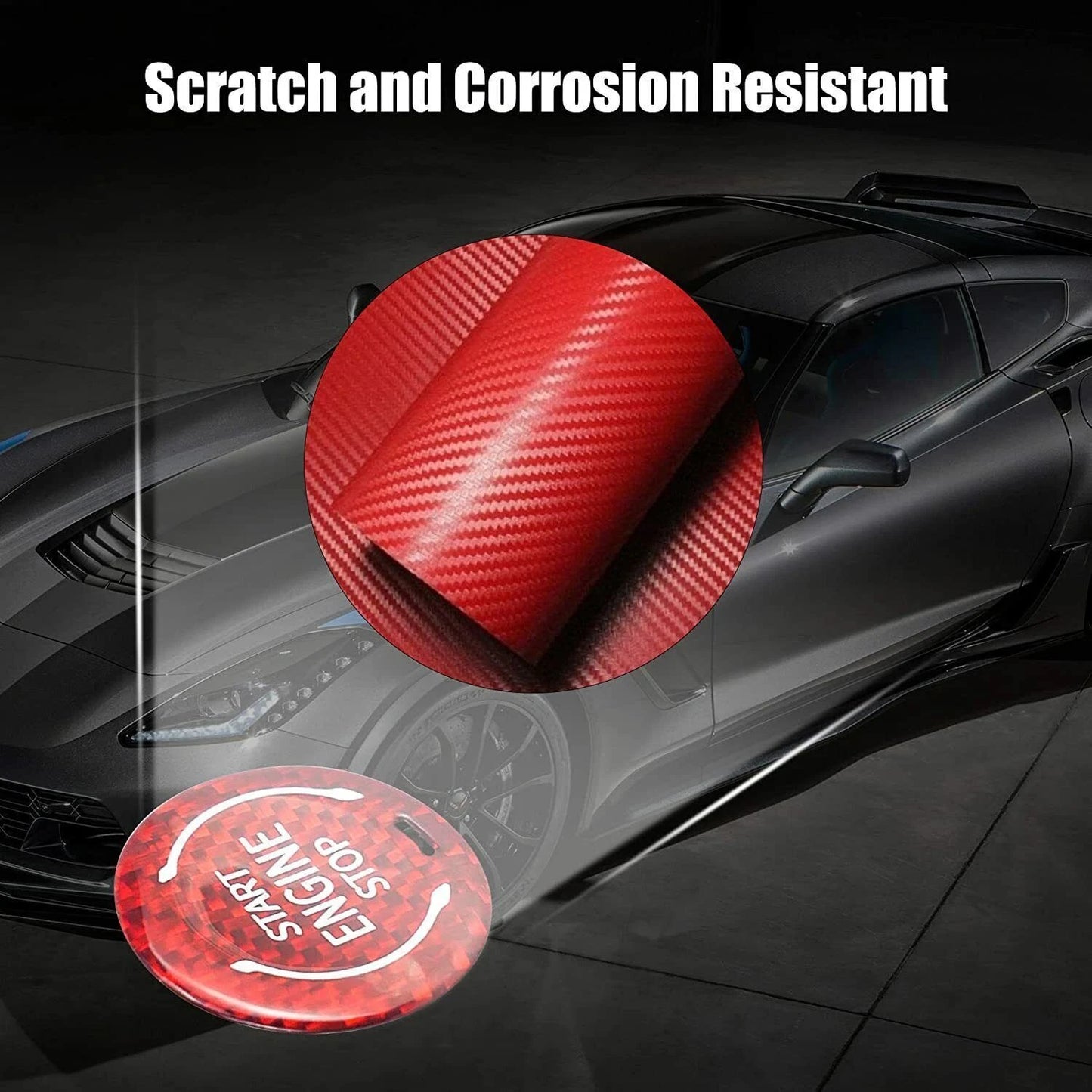 Carbon Fiber Red Engine Start Button Trim for Chevrolet Corvette C8 (2020-2022)