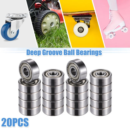 20pcs 624ZZ 4x13x5mm Double Metal Shield Single Row Deep Groove Ball Bearings
