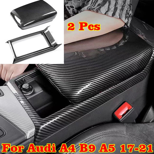2 x ABS Carbon Fiber Console Armrest Cover&Frame for Audi A4 B9 A5 (2017–2021)