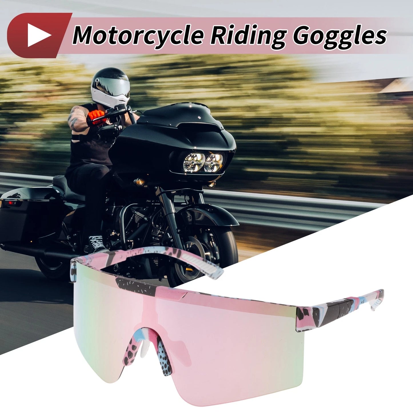 Motorcycle Riding Goggles Pink Lens Black White Pink Blue Frame PC