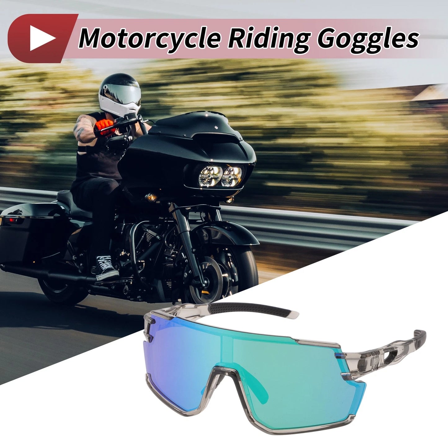 Motorcycle Riding Goggles Green Lens Gray Frame Cycling Sunglasses PC UV400