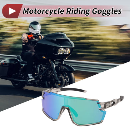 Motorcycle Riding Goggles Green Lens Gray Frame Cycling Sunglasses PC UV400