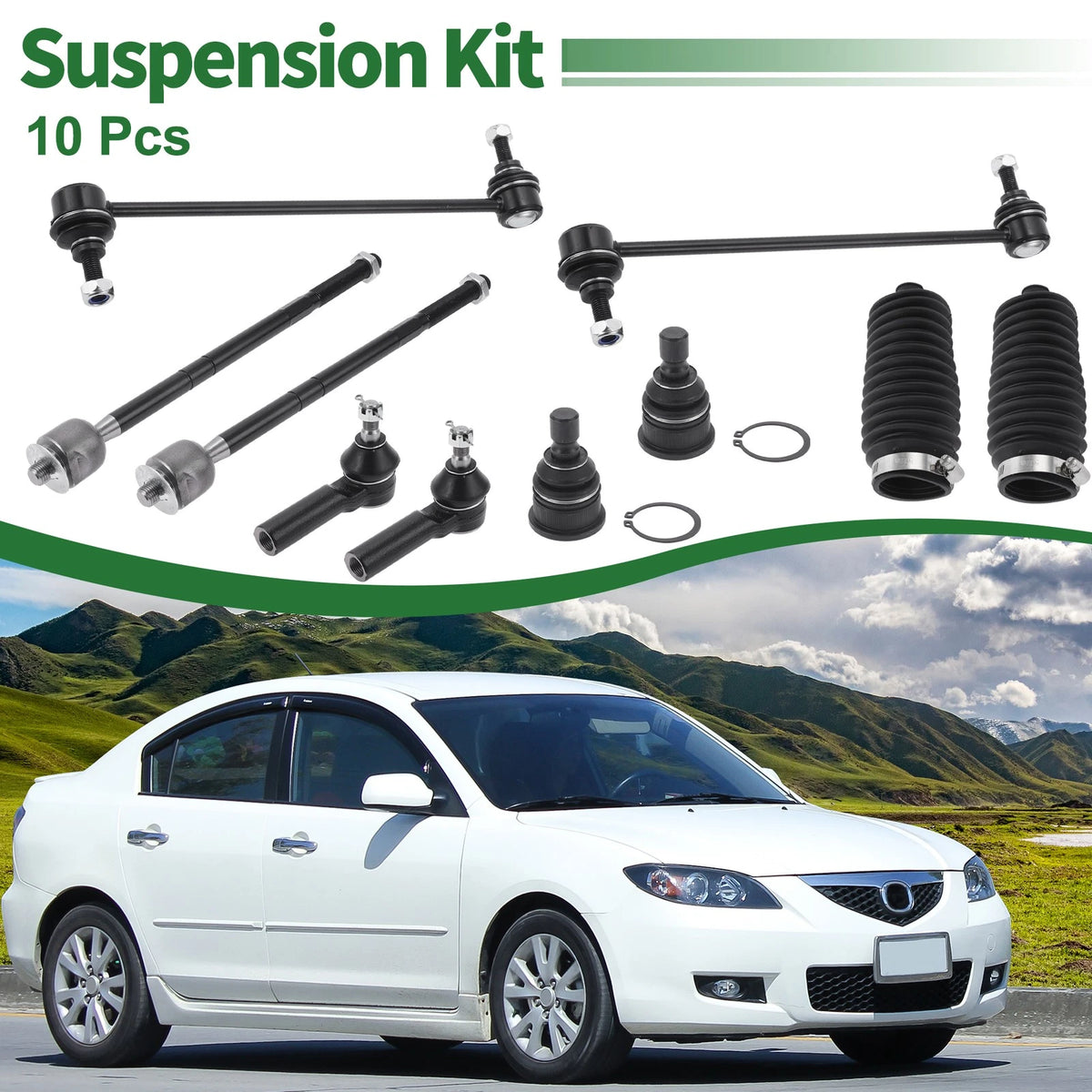 10 x Front Suspension Kit Tie Rod Ends Sway Bar Links for Mazda