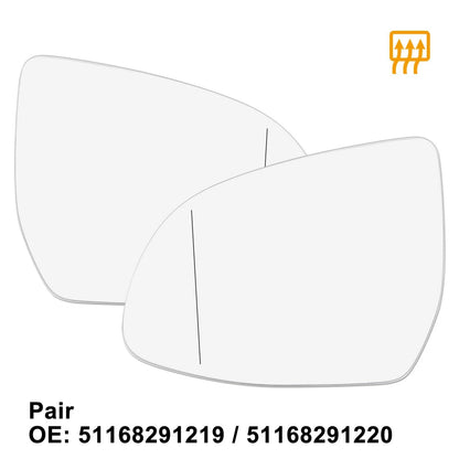 Heated Rearview Mirror Glass Pair for BMW X3 X4 X5 (2011-2023)