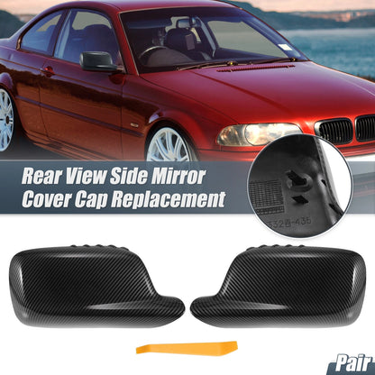 Rearview Mirror Cover Cap 2 x Black Carbon Fiber for BMW 3 Series, 7 Series