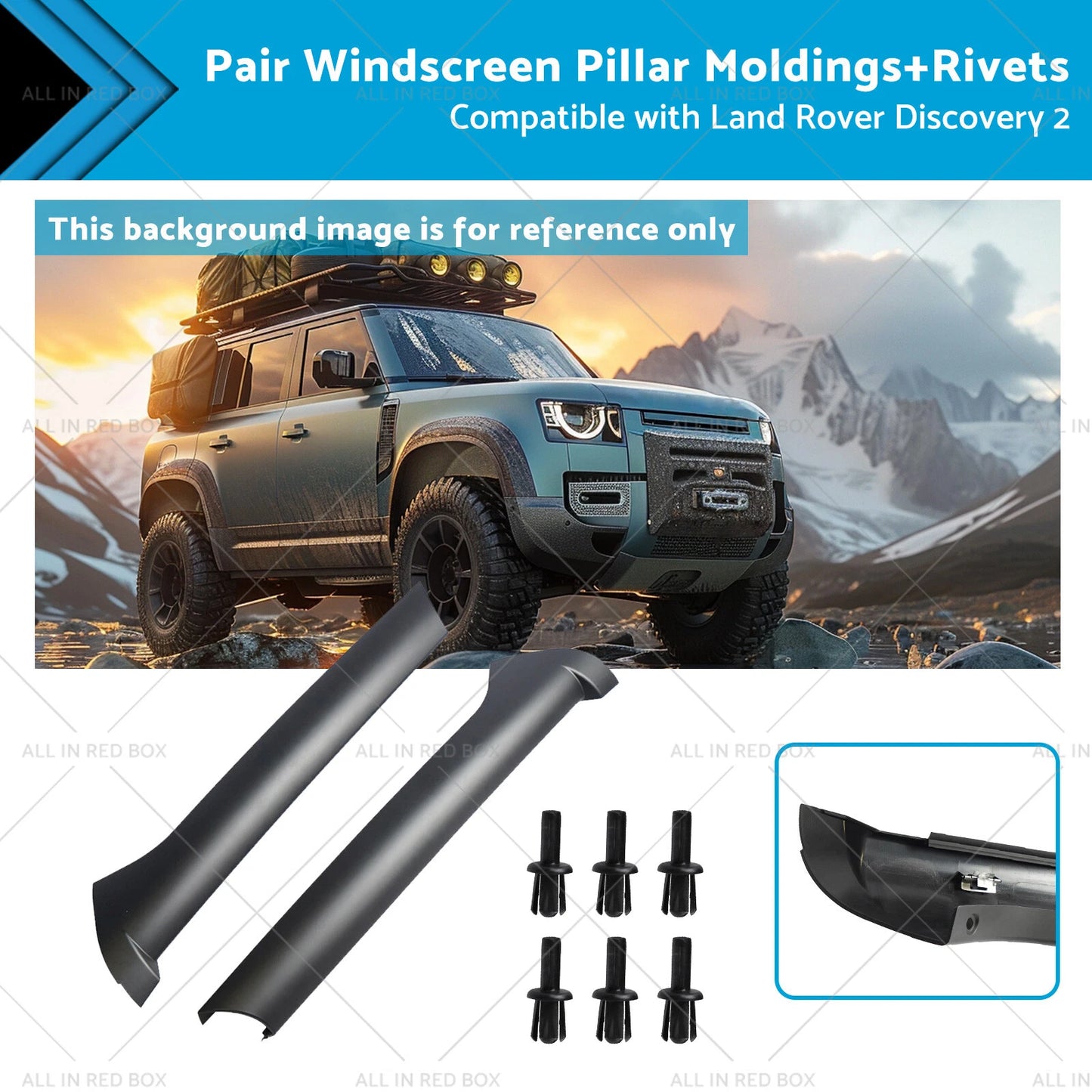 Windscreen Pillar Moldings + Rivets for Land Rover Discovery 2 (1999-2004)